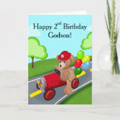 2歳の誕生日おめでとう テディベア 消防車 カード (正面)