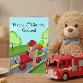 2歳の誕生日おめでとう テディベア 消防車 カード
