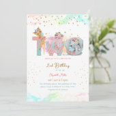 2歳の誕生日おめでとう！ピンクとブルーのスイートベイビーガール 招待状 (スタンド正面)