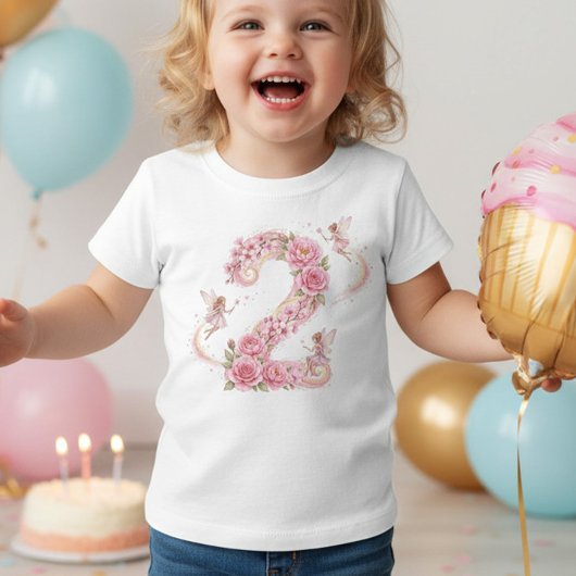 2歳の誕生日おめでとう！ピンクの妖精の魔法の数字２ Tシャツ
