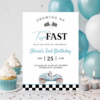 2歳の誕生日おめでとう！ブルーのレーシングカー 招待状