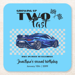 2歳の誕生日おめでとう ブルースポーツカー スクエアペーパーコースター