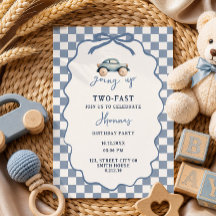2歳の誕生日おめでとう ブルー レトロな誕生日パーティーの招待状