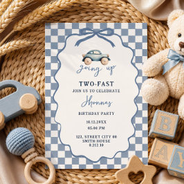 2歳の誕生日おめでとう ブルー レトロな誕生日パーティーの招待状 招待状