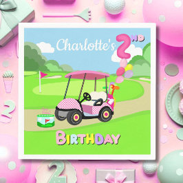 2歳の誕生日おめでとう ポルカドット ピンク ガーリーゴルフ スタンダードカクテルナプキン