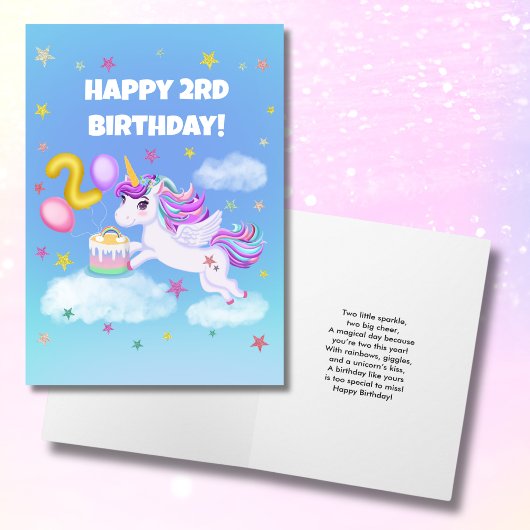 2歳の誕生日おめでとう ユニコーンとバースデーケーキ カード