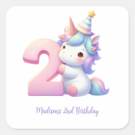 2歳の誕生日おめでとう ユニコーン 娘の2歳の誕生日 スクエアシール