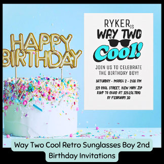 2歳の誕生日おめでとう！レトロなサングラスをかけたクールな男の子 招待状