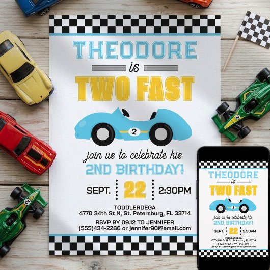 2歳の誕生日おめでとう！レーサー坊や 招待状