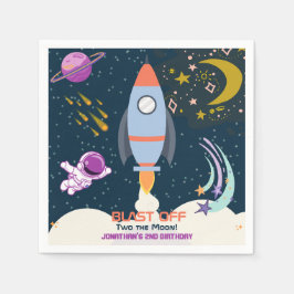 2歳の誕生日おめでとう！ロケットと月をテーマにした男の子向けデザイン スタンダードカクテルナプキン