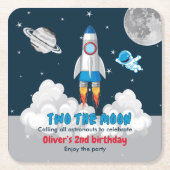2歳の誕生日おめでとう！少年宇宙ロケット スクエアペーパーコースター (正面)