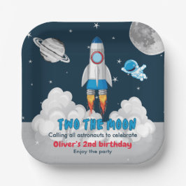 2歳の誕生日おめでとう！少年宇宙ロケット ペーパープレート