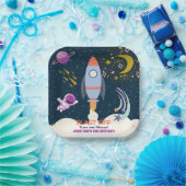 2歳の誕生日おめでとう!少年宇宙ロケット ペーパープレート (パーティー)