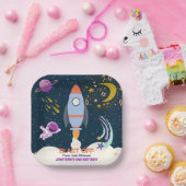 2歳の誕生日おめでとう!少年宇宙ロケット ペーパープレート (パーティー)
