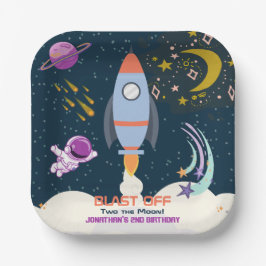 2歳の誕生日おめでとう！少年宇宙ロケット ペーパープレート