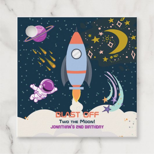 2歳の誕生日おめでとう!少年宇宙飛行士ロケット フェイバータグ (正面)