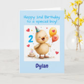 2歳の誕生日おめでとう 男の子 あひるのデザイン カスタマイズ可能 カード (黄色い花)