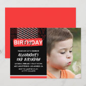 2歳の誕生日おめでとう 男の子 パーティー フォト 赤 招待状 (正面/裏面)