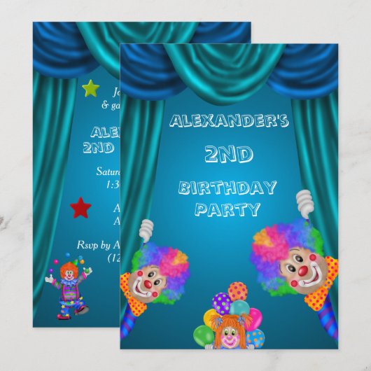 2歳の誕生日おめでとう 男の子 両面 招待状 (正面/裏面)