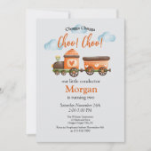 2歳の誕生日おめでとう！素敵な電車の水彩パーティー 招待状 (正面)