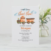 2歳の誕生日おめでとう！素敵な電車の水彩パーティー 招待状 (スタンド正面)