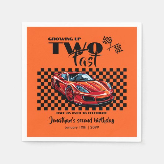 2歳の誕生日おめでとう 赤いスポーツカー スタンダードカクテルナプキン (正面)