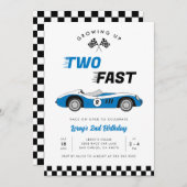 2歳の誕生日おめでとう！速いブルーのヴィンテージ レースカー少年 招待状 (正面/裏面)