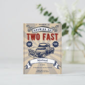 2歳の誕生日おめでとう！速い車のテーマパーティー招待状 ポストカード (スタンド正面)