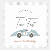 2歳の誕生日おめでとう!青いレーシングカー スクエアシール (正面)