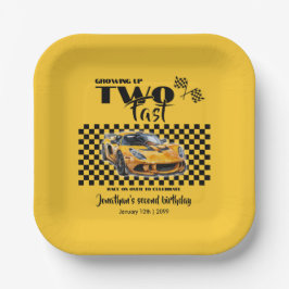 2歳の誕生日おめでとう！黄色のスポーツカー ペーパープレート