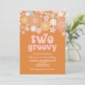 2歳の誕生日おめでとう Groovyなレトロフラワーのデザイン 招待状 (スタンド正面)