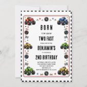 2歳の誕生日おめでとう Two Fast モンストラック 招待状 (正面)