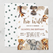 2歳の誕生日おめでとう Wild Safari Animals 招待状 (正面/裏面)