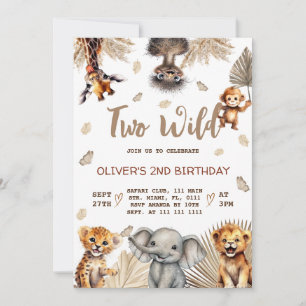 2歳の誕生日おめでとう Wild Safari Animals 招待状
