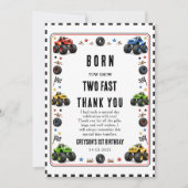 2歳の誕生日おめでとうTwo Fastモンスタートラック サンキューカード (正面)