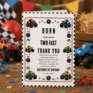 2歳の誕生日おめでとうTwo Fastモンスタートラック サンキューカード