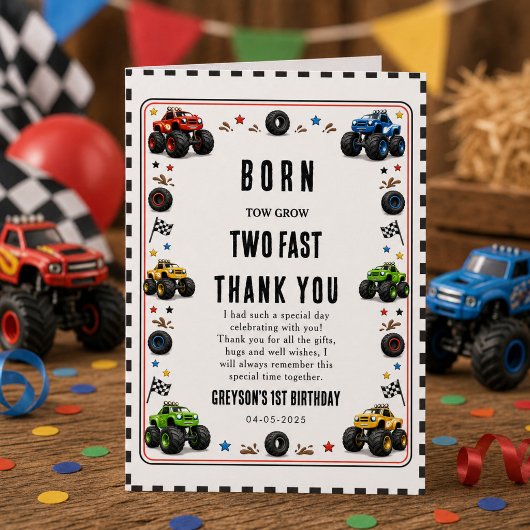 2歳の誕生日おめでとうTwo Fastモンスタートラック サンキューカード