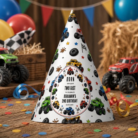 2歳の誕生日おめでとうTwo Fast モンスタートラック パーティーハット