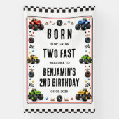 2歳の誕生日おめでとうTwo Fast モンスタートラック 横断幕 (縦)