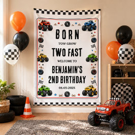 2歳の誕生日おめでとうTwo Fast モンスタートラック 横断幕