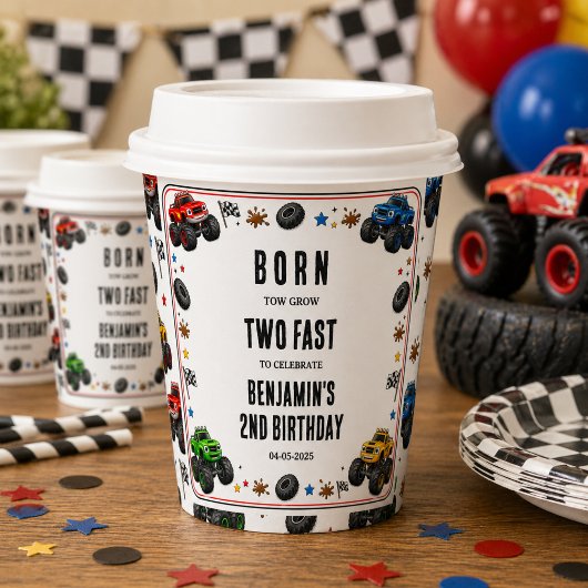 2歳の誕生日おめでとうTwo Fast モンスタートラック 紙コップ