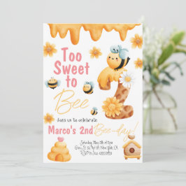 2歳の誕生日お祝いにぴったりな「Too Sweet to be Two」女の子用バースデー招待状 招待状
