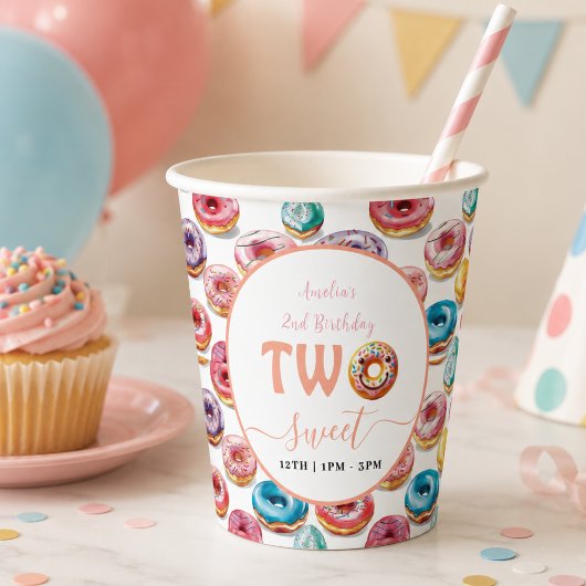 2歳の誕生日お祝いにぴったりな「Two Sweet Donuts」デザイン 紙コップ