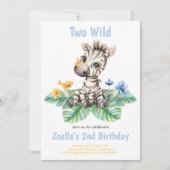 2歳の誕生日お祝いに「Two Wild Zebra」2nd Birthday+Invitation 招待状 (正面)