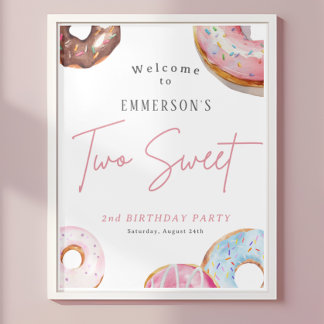 2歳の誕生日お祝いサイン Two Sweet Donut ポスター