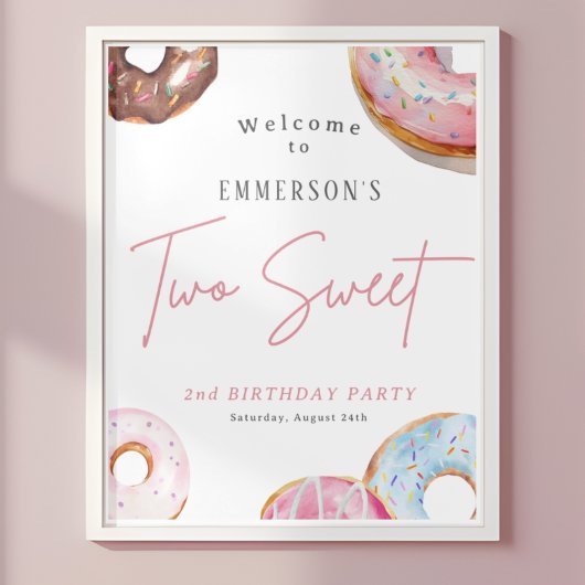 2歳の誕生日お祝いサイン Two Sweet Donut ポスター