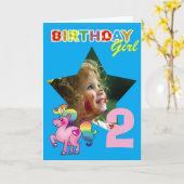 2歳の誕生日お祝い女の子ユニコーン魔法の写真 カード (黄色い花)