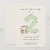 2歳の誕生日お祝い招待状 モンキー 招待状 (正面/裏面)