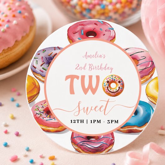 2歳の誕生日お祝い「Two Sweet Donuts」 ラウンドシール
