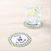 2歳の誕生日かわいいモンキーブルーバルーン名を追加 ラウンドペーパーコースター (インサイチュ)